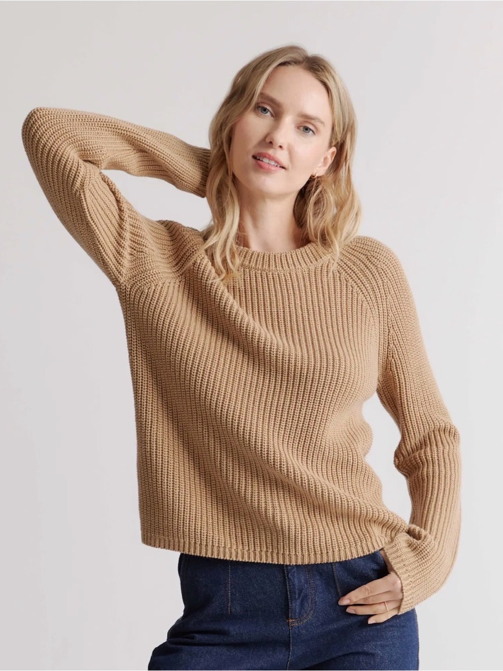 Quince Ribbed Crewneck Sweater - Camel Tan